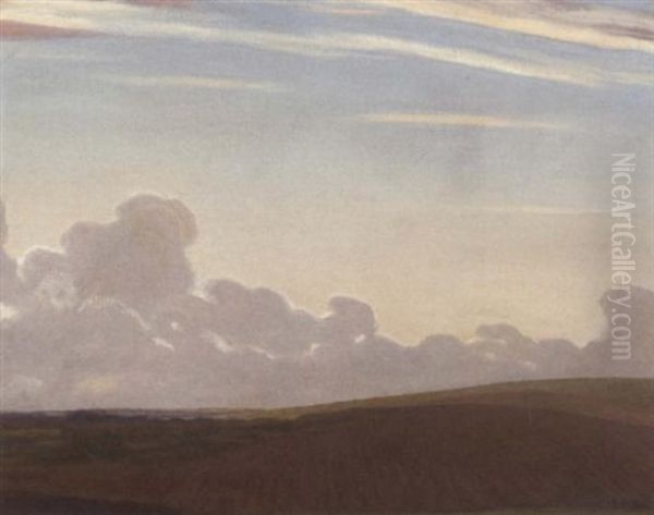 Landscape With Clouds Oil Painting by Sir George Clausen