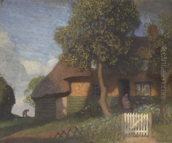 Clark's Cottage, Duton Hill, Essex, Evening Oil Painting by Sir George Clausen