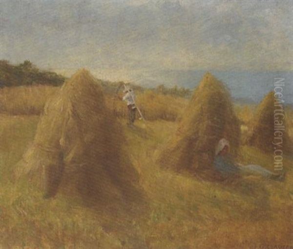 Haystacks Oil Painting by Sir George Clausen