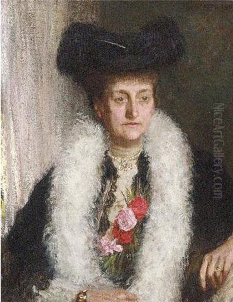 Portrait Of Mrs. Ida Fewster Oil Painting by Sir George Clausen