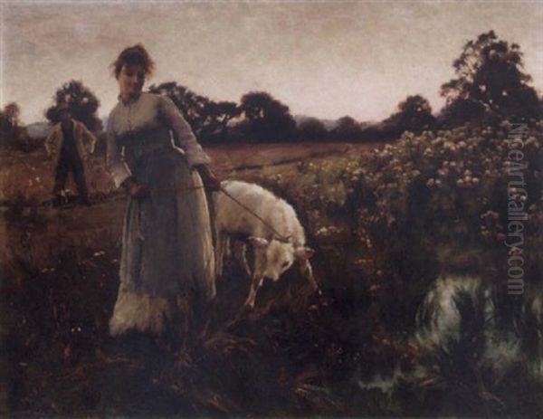 Taking The Calf To Water Oil Painting by Sir George Clausen