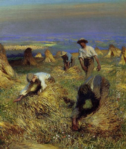 Harvest, Tying The Sheaves Oil Painting by Sir George Clausen