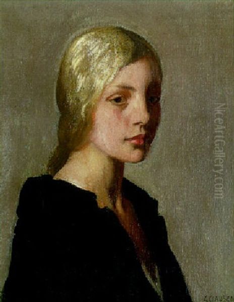 Portrait Of A Young Girl Oil Painting by Sir George Clausen