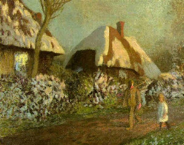 Cottages On A Frosty Evening Oil Painting by Sir George Clausen