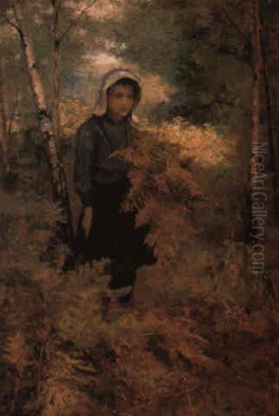 The Fern Gatherer Oil Painting by Sir George Clausen