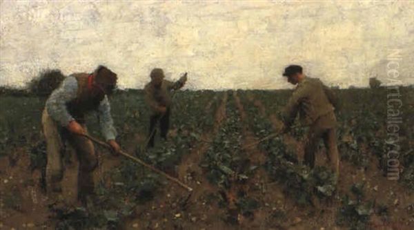 Hoeing Turnips Oil Painting by Sir George Clausen