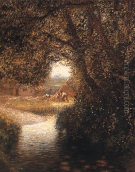 Haymakers By The Stream Oil Painting by Sir George Clausen