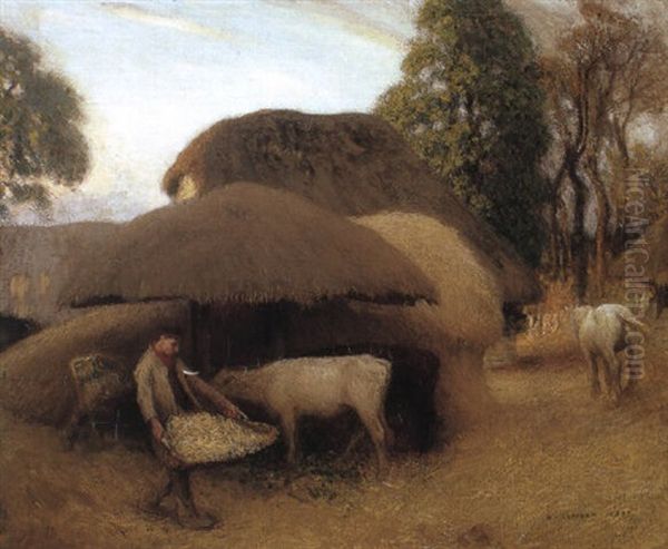 The Farmyard, Evening Oil Painting by Sir George Clausen