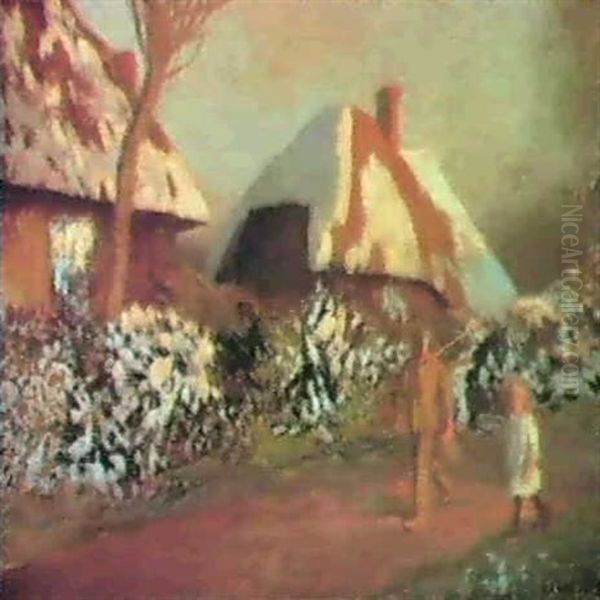 Cottages On A Frosty Evening Oil Painting by Sir George Clausen