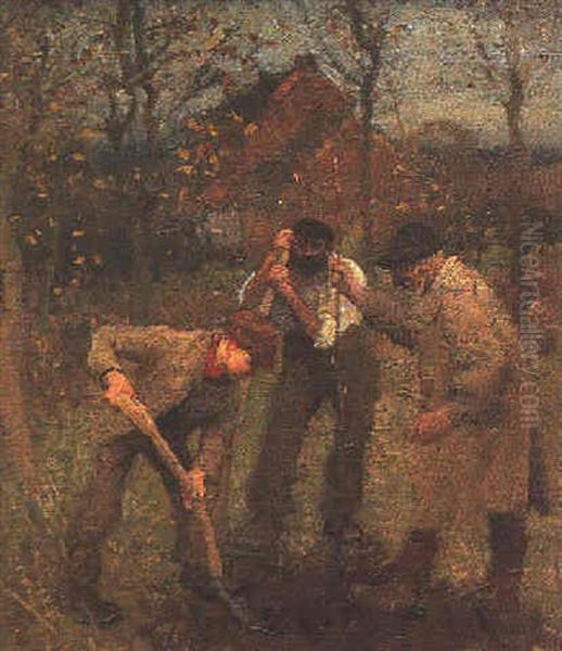 Planting A Tree Oil Painting by Sir George Clausen