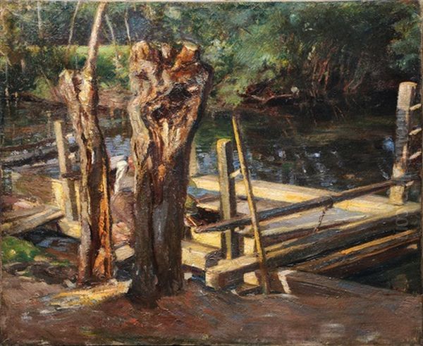 Fisherman By The Creek Oil Painting by Ida Clauss