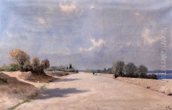 Promeneur Sur La Route En Bord De Mer Oil Painting by Marie Joseph Leon Clavel