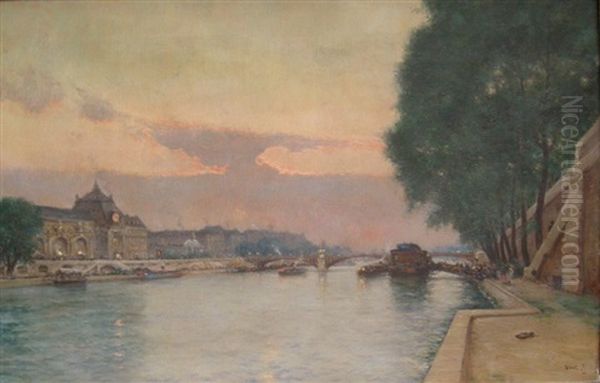 Paris Le Soir, Gare D'orsay Oil Painting by Marie Joseph Leon Clavel