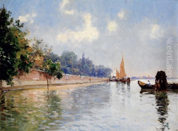 Jardins A Venise Oil Painting by Marie Joseph Leon Clavel