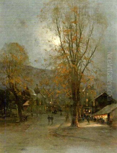 Village De Montagne, Effets De Nuit Oil Painting by Marie Joseph Leon Clavel