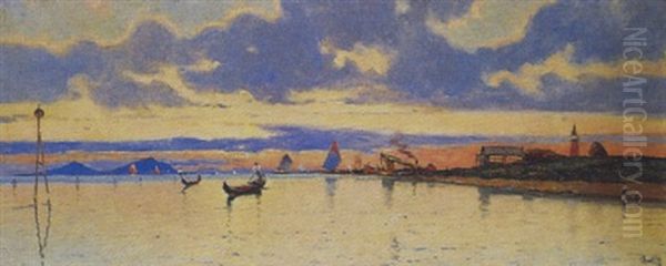 Vue De La Lagune De Venise Oil Painting by Marie Joseph Leon Clavel