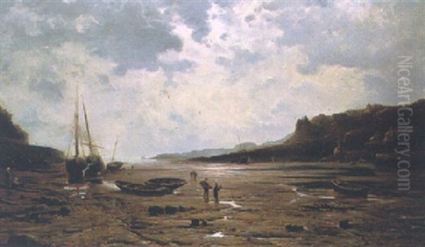 Fishing Boats At Low Tide Oil Painting by Marie Joseph Leon Clavel