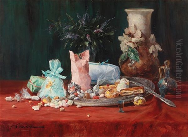 Still Life With Confectionary Oil Painting by Jules-Justin Claverie