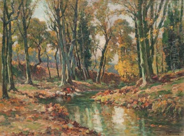 Paysage A La Riviere Oil Painting by Jules-Justin Claverie