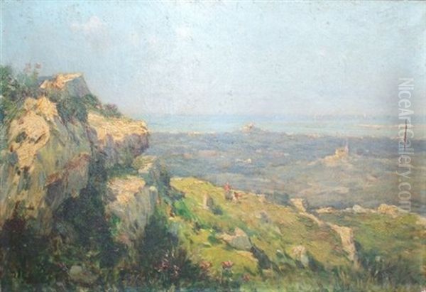 Vue De L'etang De Berre Oil Painting by Jules-Justin Claverie