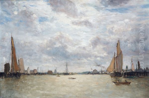 Ships On The Scheldt, Antwerp Oil Painting by Paul Jean Clays