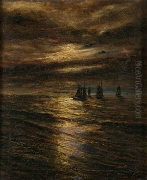 Marine With Yachts At Night by Paul Jean Clays