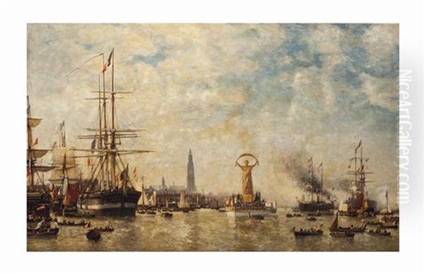 Celebration Of The Freedom Of The Port Of Antwerp Oil Painting by Paul Jean Clays