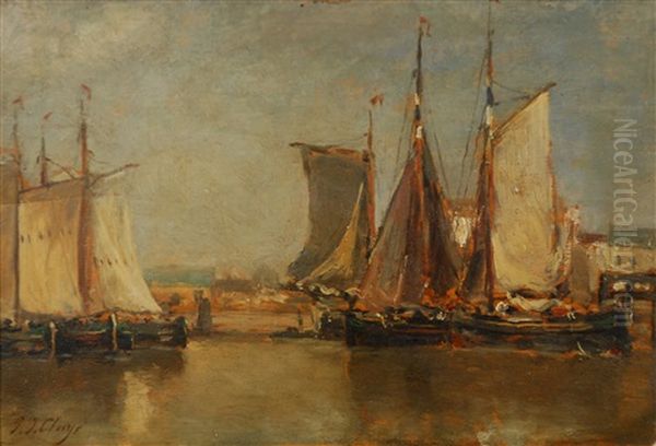 Vue Portuaire Avec Bateaux De Peche Oil Painting by Paul Jean Clays