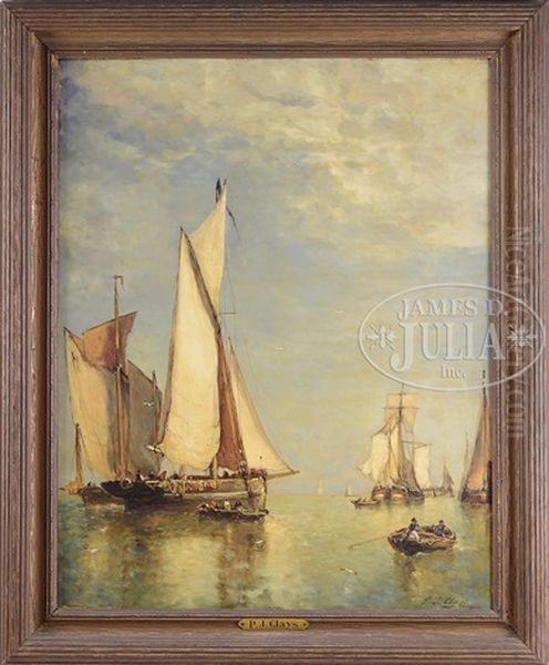 Fishing Boats On Still Water Oil Painting by Paul Jean Clays