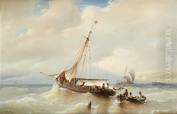 Le Depart Des Pecheurs Devant La Falaise by Paul Jean Clays