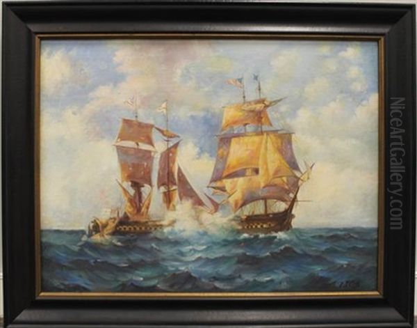 Battle At Sea Oil Painting by Paul Jean Clays