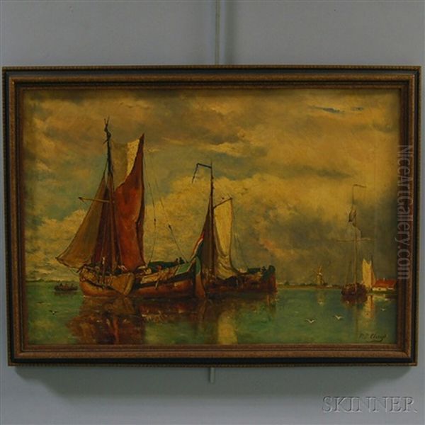 Moored Boats Oil Painting by Paul Jean Clays