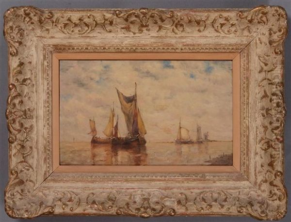 Sailboats Near Shore Oil Painting by Paul Jean Clays