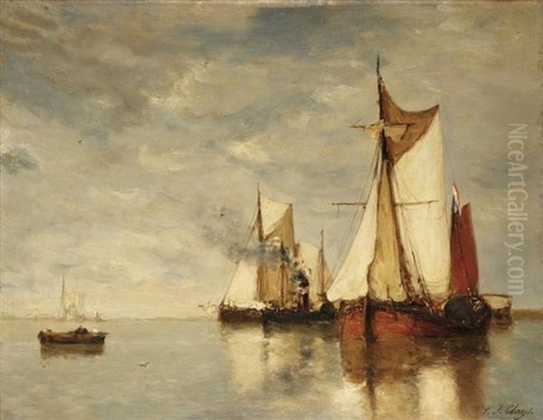 Bateaux De Peches Hollandais Sous Voiles Oil Painting by Paul Jean Clays