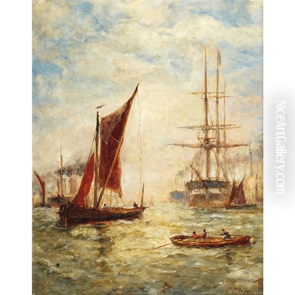 Boats In A Harbour Oil Painting by Paul Jean Clays