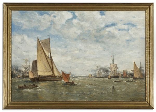 Boats In A Harbor Oil Painting by Paul Jean Clays