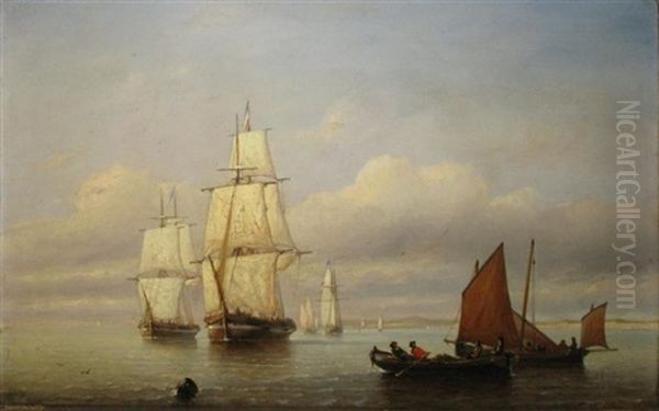 Barques Et Voiliers Pres De La Cote by Paul Jean Clays