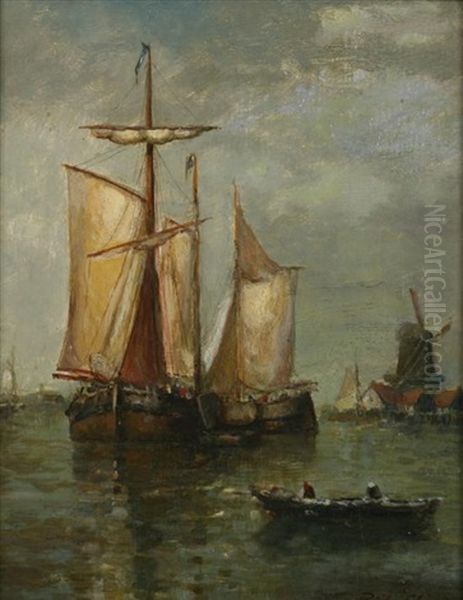 Fishing Boats In Dutch Harbor Oil Painting by Paul Jean Clays