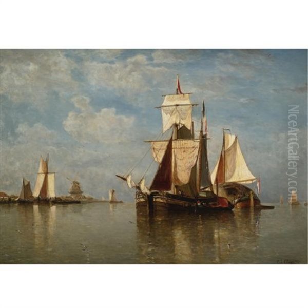 Shipping Off The Dutch Coast Oil Painting by Paul Jean Clays