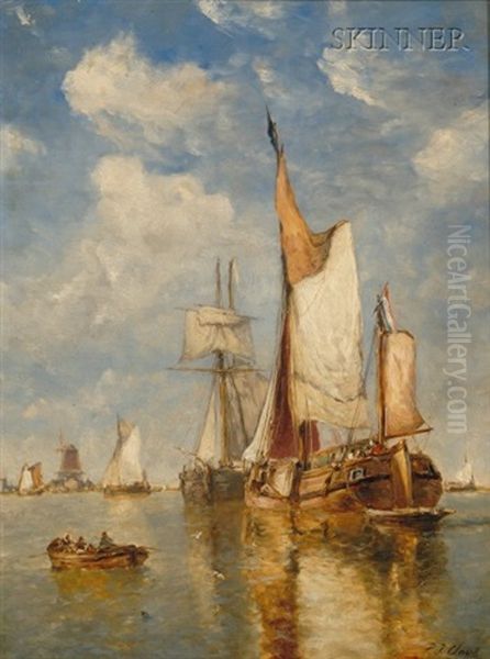 Sailing Vessels In A Harbor by Paul Jean Clays