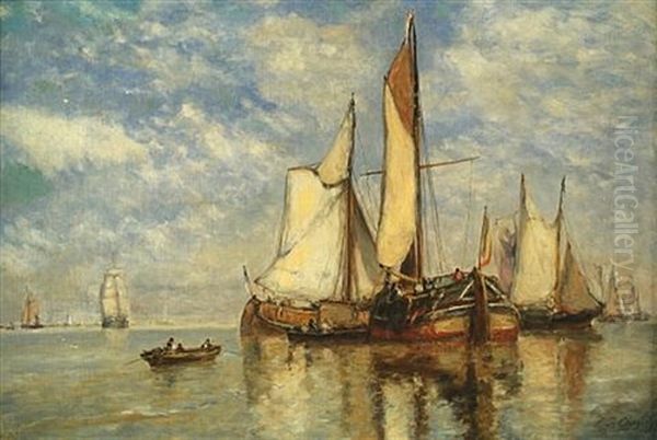 Fishing Boats In The Harbor Oil Painting by Paul Jean Clays