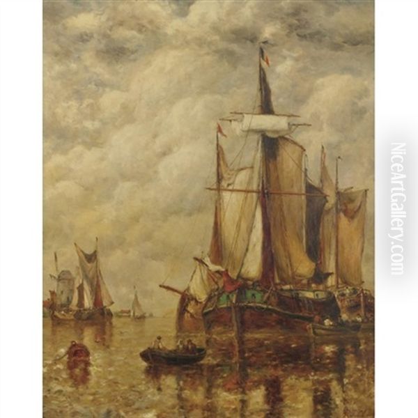 Dutch Harbor Scene Oil Painting by Paul Jean Clays