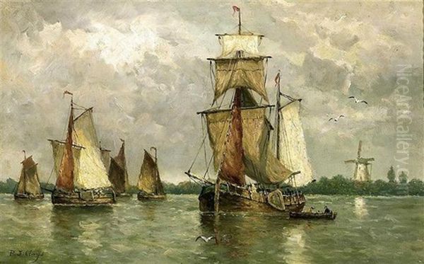 Bateaux De Peche En Mer Oil Painting by Paul Jean Clays