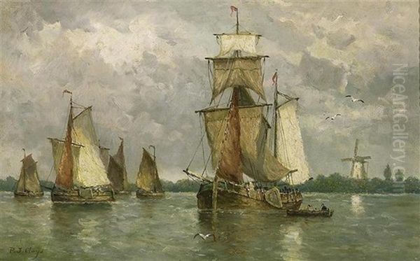 Bateaux De Peche En Mer Oil Painting by Paul Jean Clays