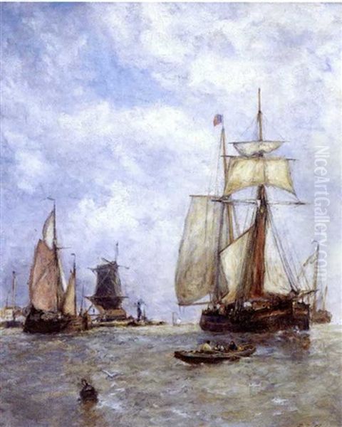 Sailing Ships Off The Dutch Coast Oil Painting by Paul Jean Clays