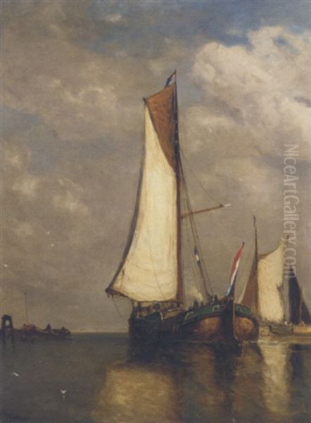 Sailing Vessels On A Calm Oil Painting by Paul Jean Clays