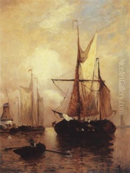 Shipping In A Dutch Harbor Oil Painting by Paul Jean Clays