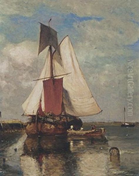 A Fishing Boat In An Estuary Oil Painting by Paul Jean Clays