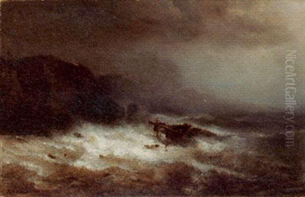 Shipwreck On A Stormy Sea Oil Painting by Paul Jean Clays