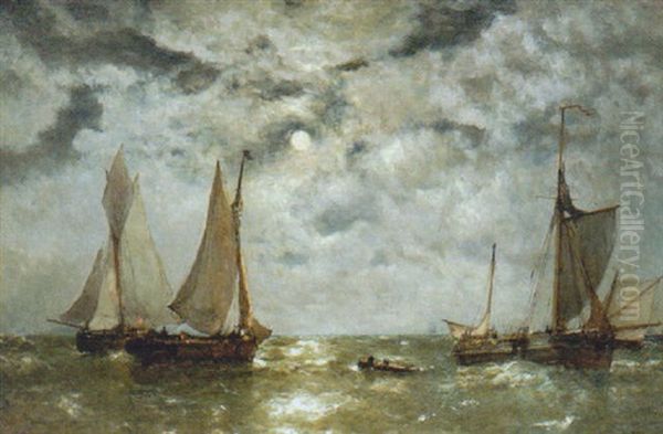 Fishing Boats At Night Oil Painting by Paul Jean Clays